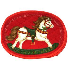 Vintage Reversible Quilted Rocking Horse Placemats Set of 6 Holiday 1990s/Y2K
